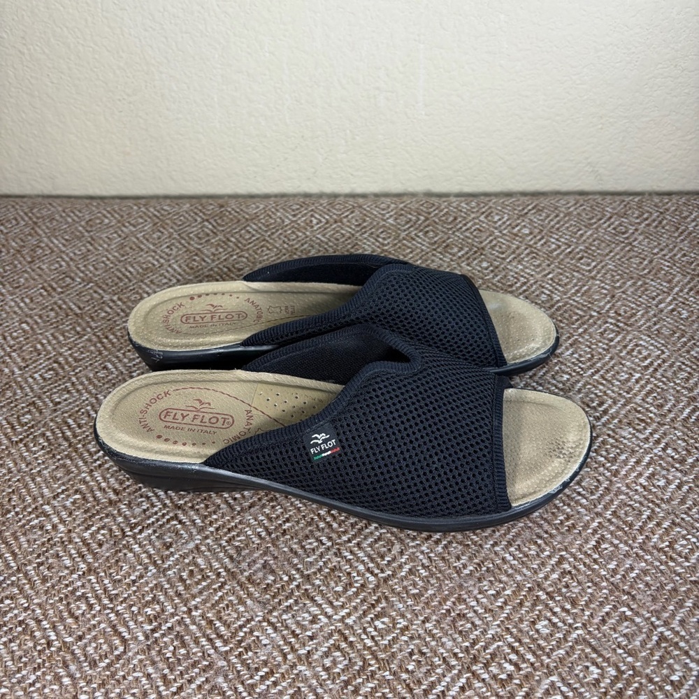 Fly Flot Mesh Slide Sandals Navy Sz 9 Women Made in Italy Casual Comfy Minimal